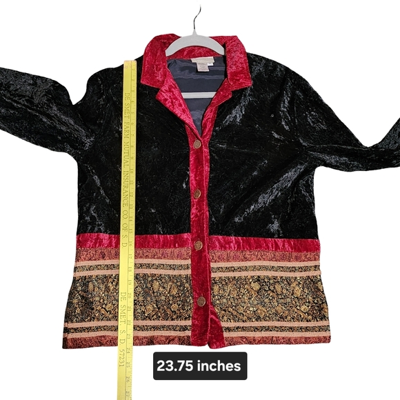 Vintage Coldwater Creek Velvet Patchwork Jacket Womens Medium Black Boho Whimsy - Picture 10 of 11